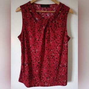 Black Label by Evan-Picone Red and Black Patterned Sleeveless Blouse Size Large